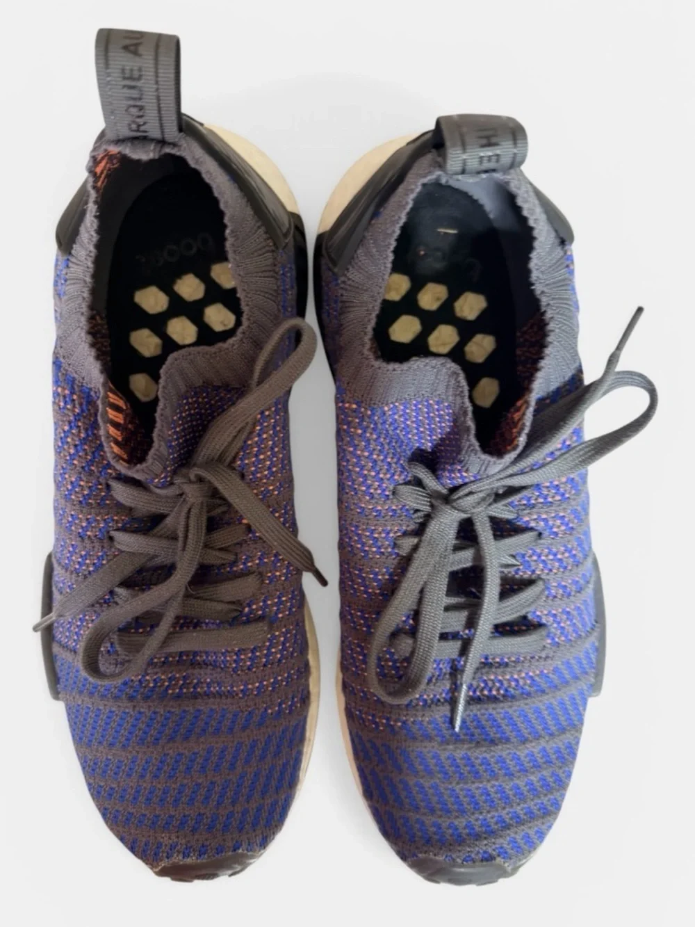 adidas Men’s NMD R1 STLT Primeknit Sneaker - Blue/Black/Coral -Style CQ2388